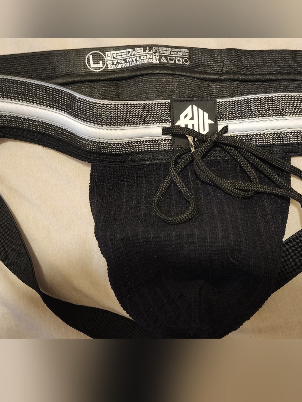 Black Athletic Jockstrap with Contrast Waistband and Drawcord